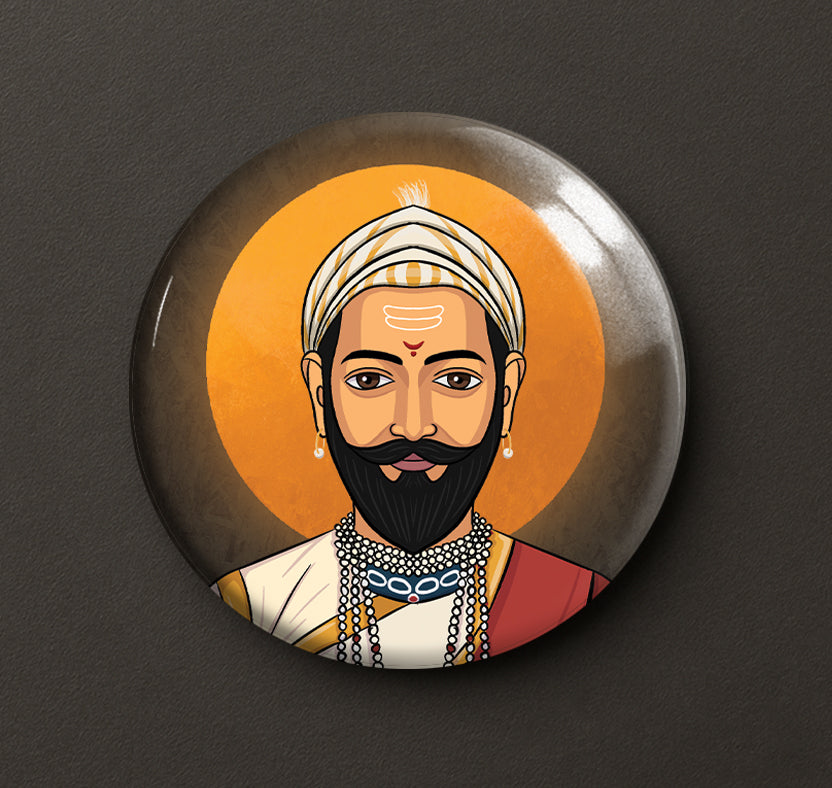 Chhatrapati Shivaji Maharaj Caricature Badge Pin + Magnet