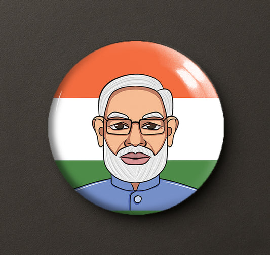 Narendra Modi Caricature Badge Pin + Magnet