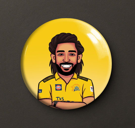 Dhoni Caricature Badge Pin + Magnet