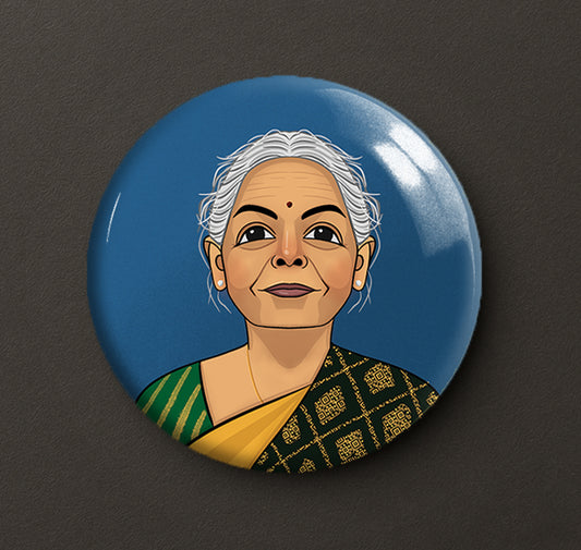 Nirmala Sitharaman Caricature Badge Pin + Magnet