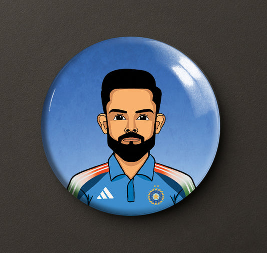 Virat Kohli Caricature Badge Pin + Magnet