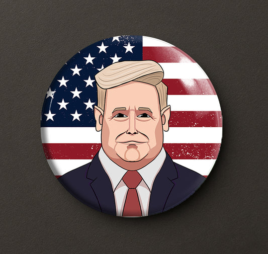 Trump Caricature Badge Pin + Magnet
